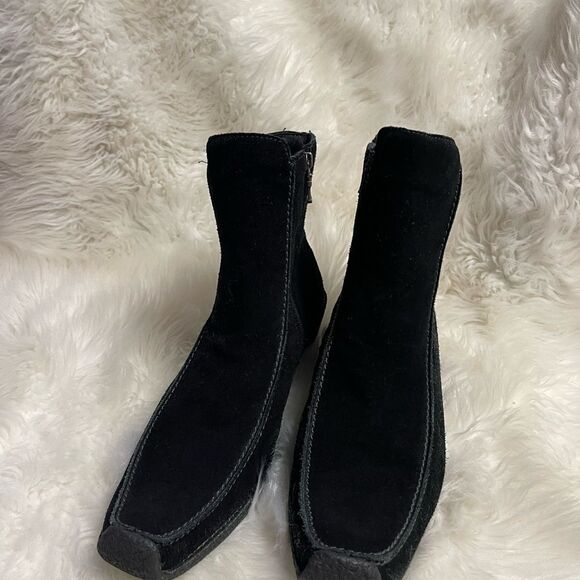 Naturalizer leather black suede wedge ankle boots side zipper rubber soles SZ11M - Picture 3 of 10